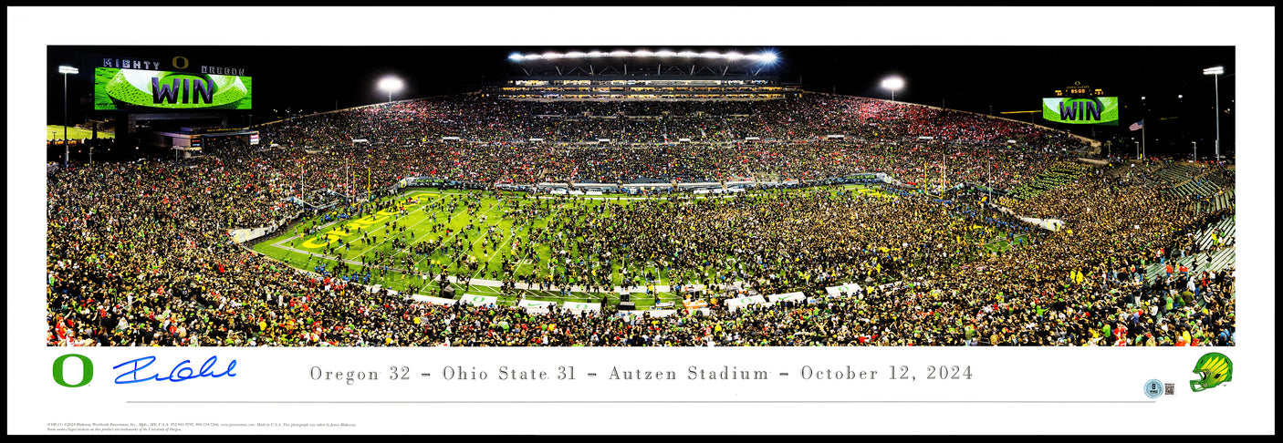 Dillon Gabriel Autographed 13.5x40 Panoramic Photo Oregon Ducks Win vs. Ohio State Beckett BAS Witness Stock #235765