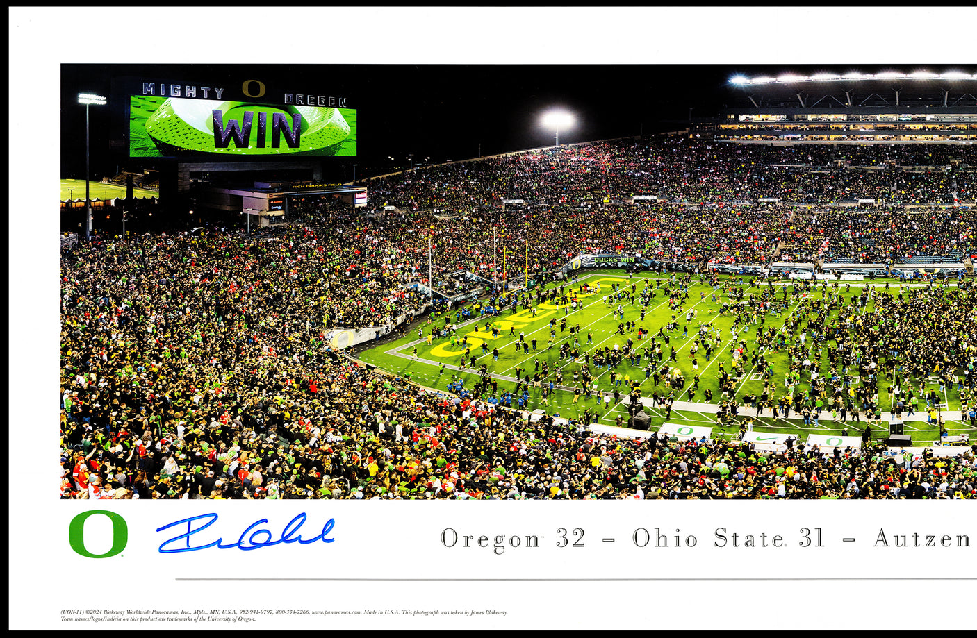 Dillon Gabriel Autographed 13.5x40 Panoramic Photo Oregon Ducks Win vs. Ohio State Beckett BAS Witness Stock #235765