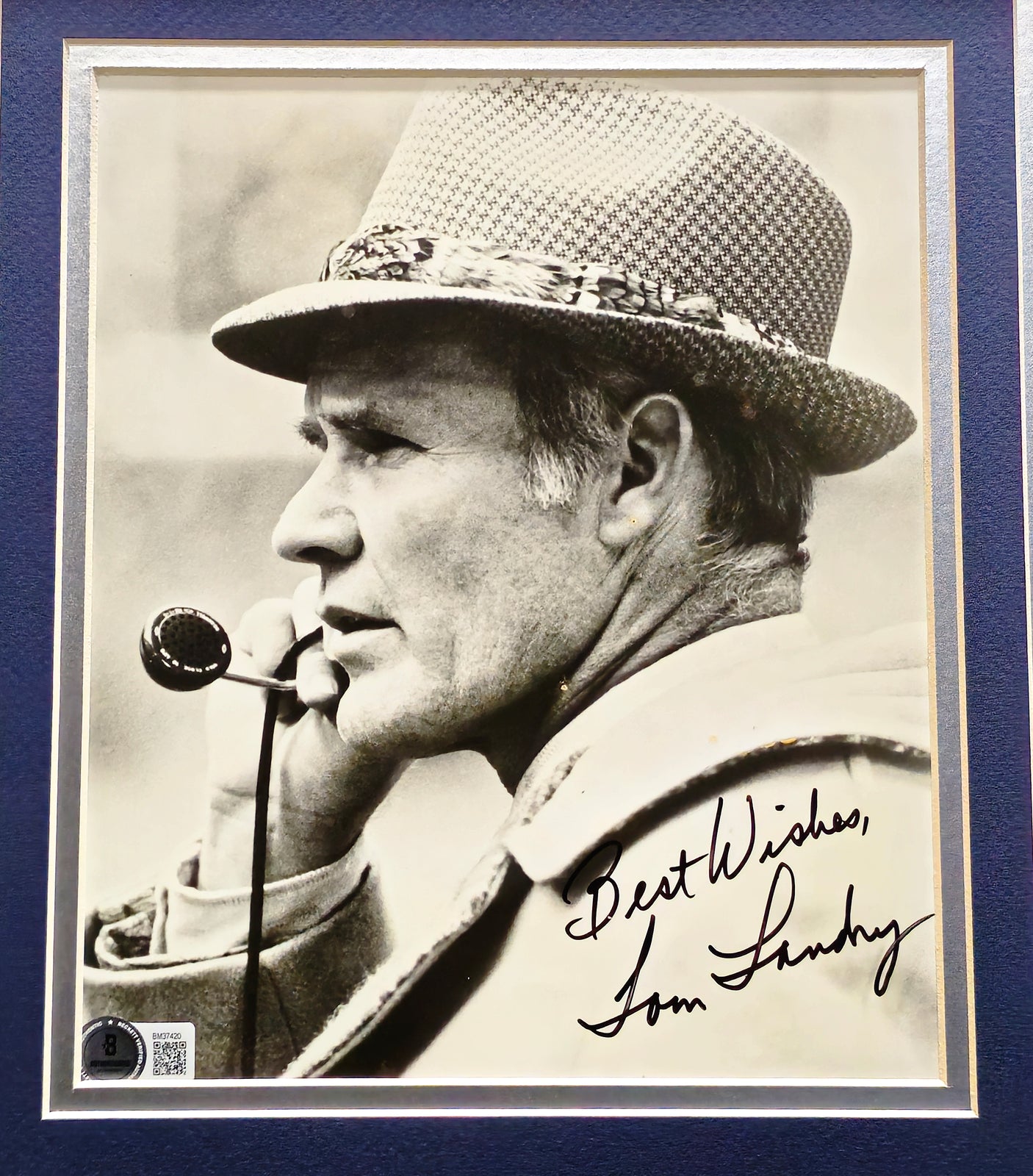 Tom Laundry Autographed Framed 8x10 Photo Dallas Cowboys "Best Wishes" Beckett BAS QR #BM37420