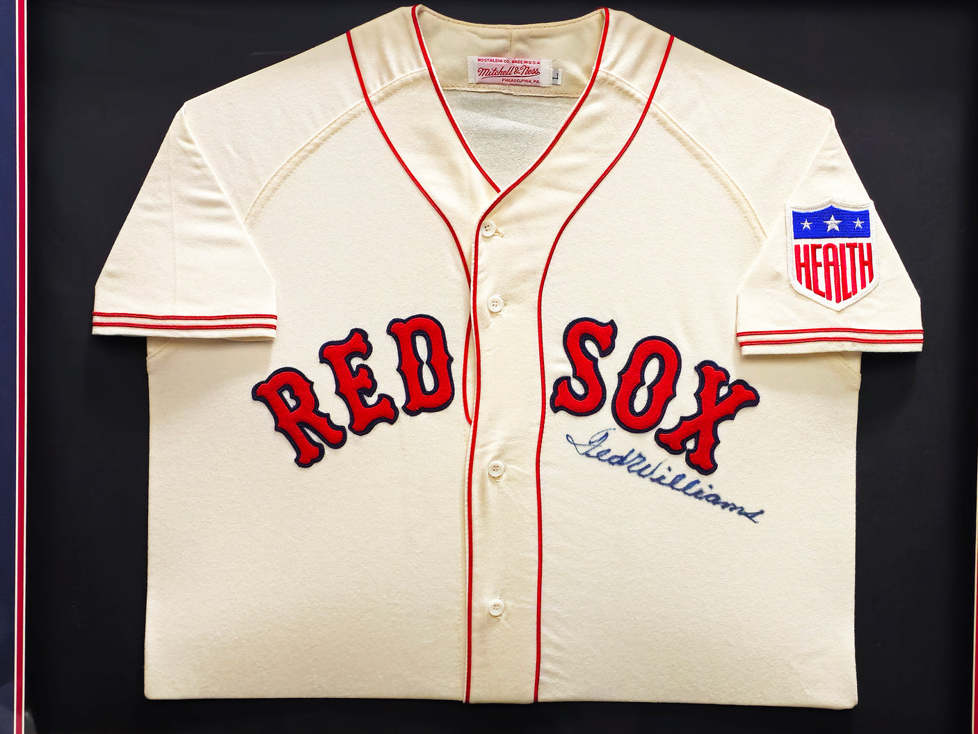 Boston Red Sox Ted Williams Autographed Framed Cream Authentic Mitchell & Ness Jersey UDA Holo #AAK18521