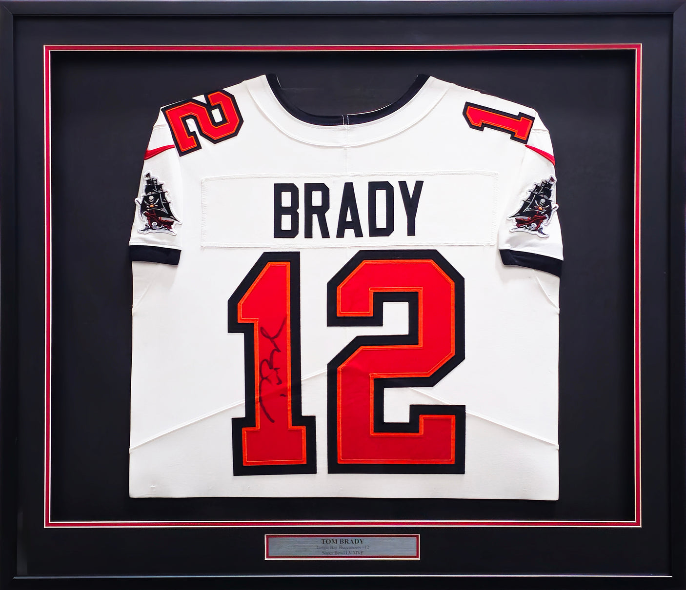 Tampa Bay Buccaneers Tom Brady Autographed Framed White Authentic Nike Jersey Fanatics Holo SKU #235653