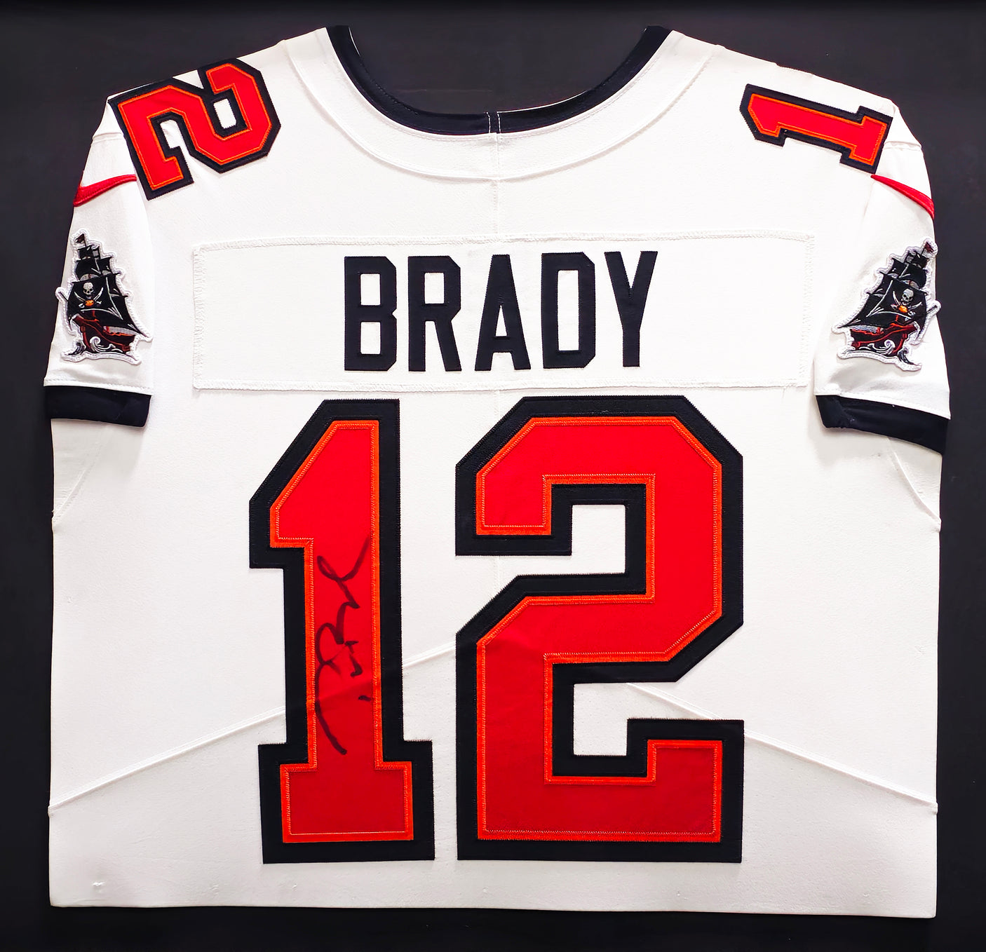 Tampa Bay Buccaneers Tom Brady Autographed Framed White Authentic Nike Jersey Fanatics Holo SKU #235653