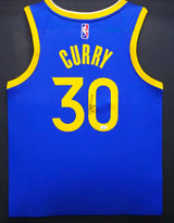 Golden State Warriors Stephen Curry Autographed Framed Blue Nike Jersey JSA #AP94015