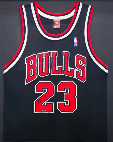 Chicago Bulls Michael Jordan Autographed Framed Black Nike Jersey PSA/DNA & UDA Holo #BAG18406