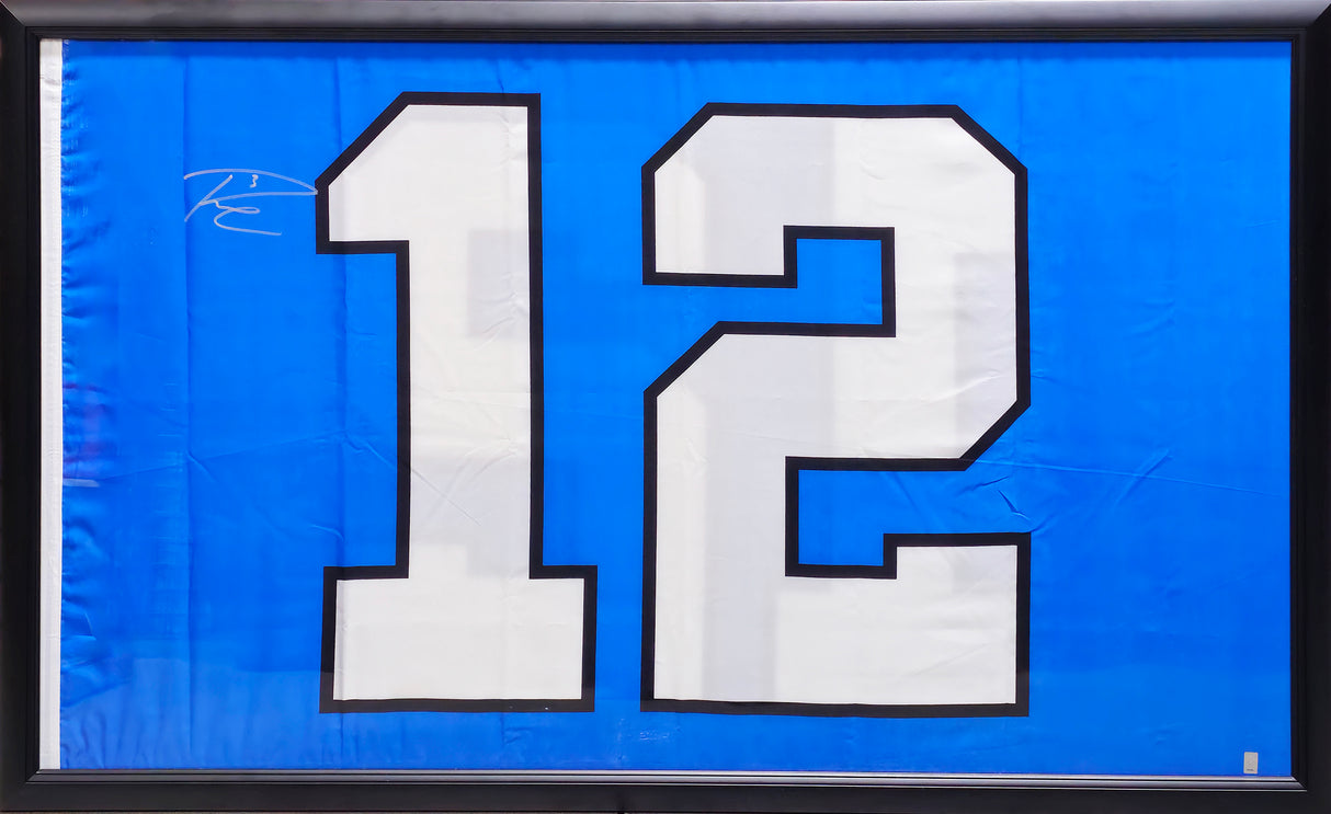 Russell Wilson Autographed Framed 12th Man Flag Seattle Seahawks RW Holo SKU #235659