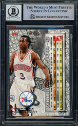 Allen Iverson Autographed 1996-97 Fleer Metal Rookie Card #201 Philadelphia 76ers Auto Grade Gem Mint 10 Beckett BAS #14866674