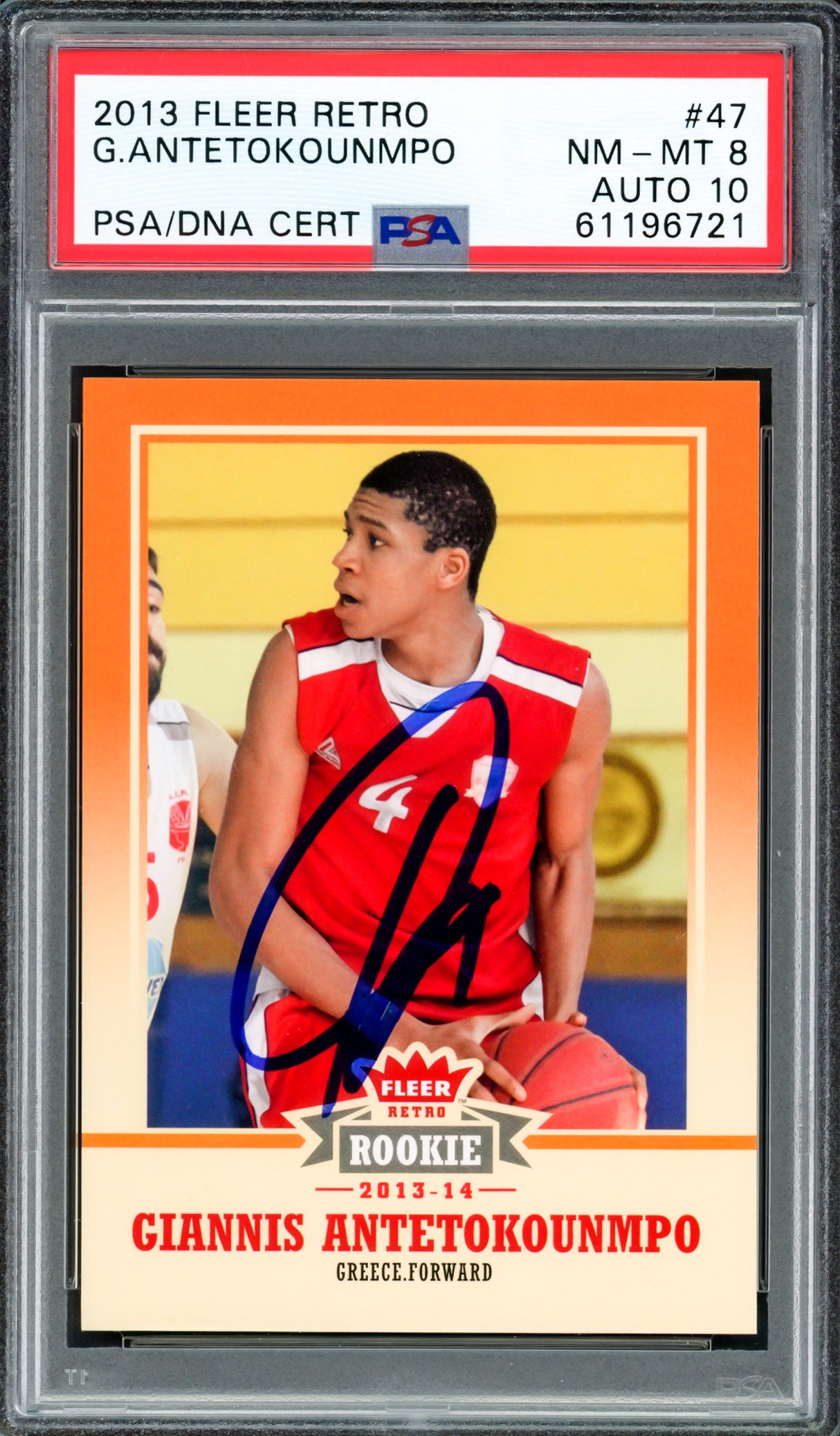 Giannis Antetokounmpo Autographed 2013 Fleer Retro Rookie Card #47 Milwaukee Bucks PSA 8 Auto Grade Gem Mint 10 PSA/DNA #61196721