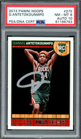 Giannis Antetokounmpo Autographed 2013 Panini Hoops Rookie Card #275 Milwaukee Bucks PSA 8 Auto Grade Gem Mint 10 PSA/DNA #61196763