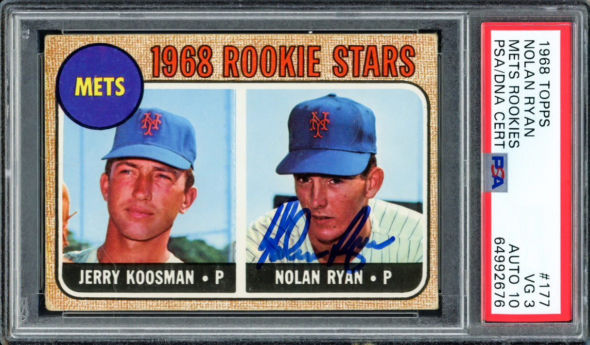 Nolan Ryan Autographed 1968 Topps Rookie Card #177 New York Mets PSA 3 Auto Grade Gem Mint 10 PSA/DNA #64992676