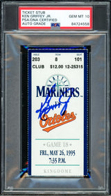 Ken Griffey Jr. Autographed May 26, 1995 Spiderman Catch Ticket Stub Seattle Mariners Auto Grade Gem Mint 10 Broke Wrist PSA/DNA #84724558