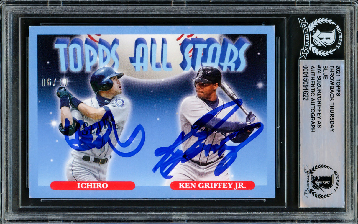 Ken Griffey Jr. & Ichiro Suzuki Autographed 2021 Topps Throwback Thursday Card #74 Seattle Mariners #6/10 Beckett BAS #15091622