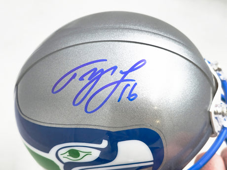 Tyler Lockett Autographed Seattle Seahawks 1983-2001 Silver Throwback Speed Mini Helmet MCS Holo Stock #222033