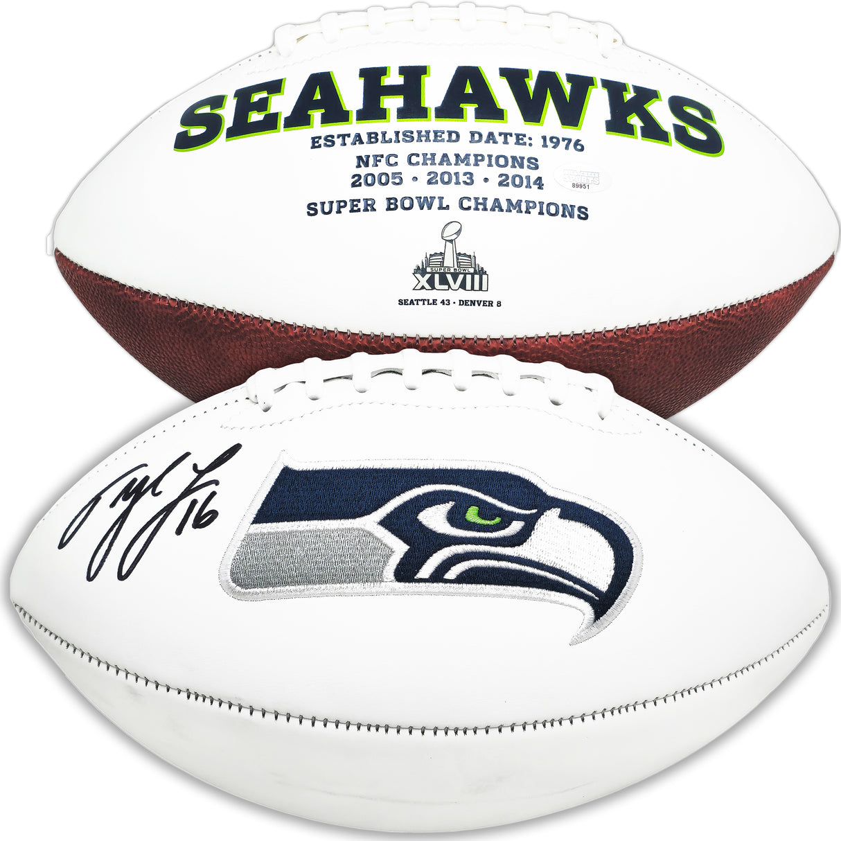 Tyler Lockett Autographed Seattle Seahawks White Logo Football MCS Holo Stock #222026