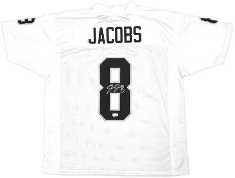 Las Vegas Raiders Josh Jacobs Autographed White Jersey Beckett BAS Witness Stock #222008