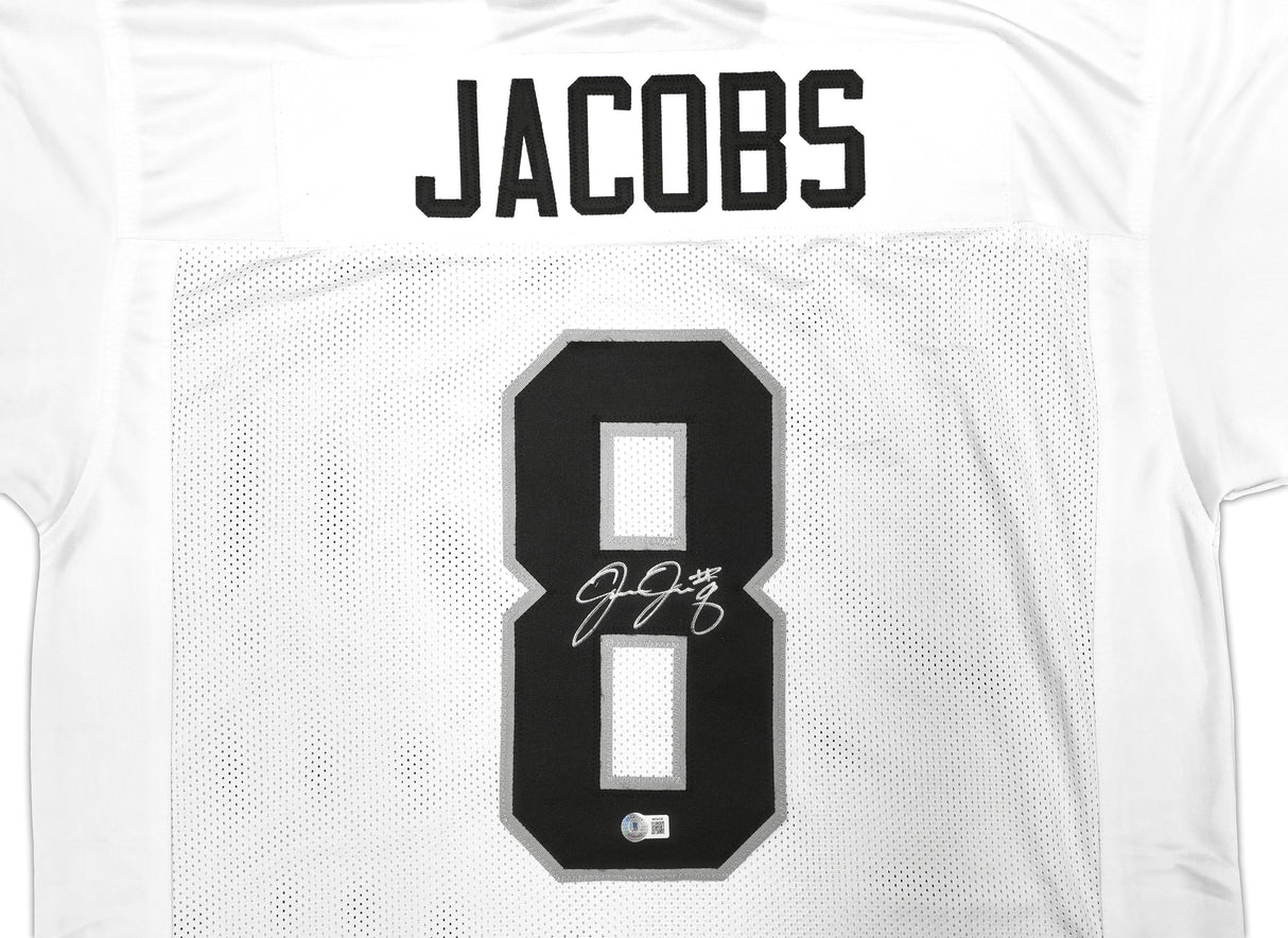 Las Vegas Raiders Josh Jacobs Autographed White Jersey Beckett BAS Witness Stock #222008