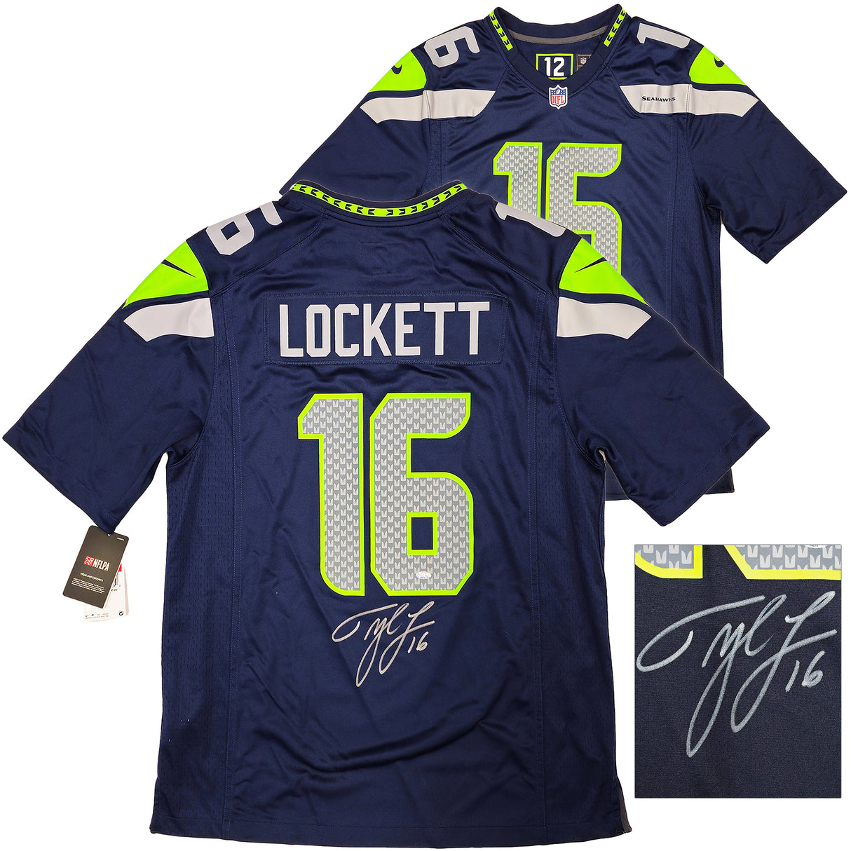 Seattle Seahawks Tyler Lockett Autographed Blue Nike On Field Jersey Size L Large MCS Holo Stock #222045