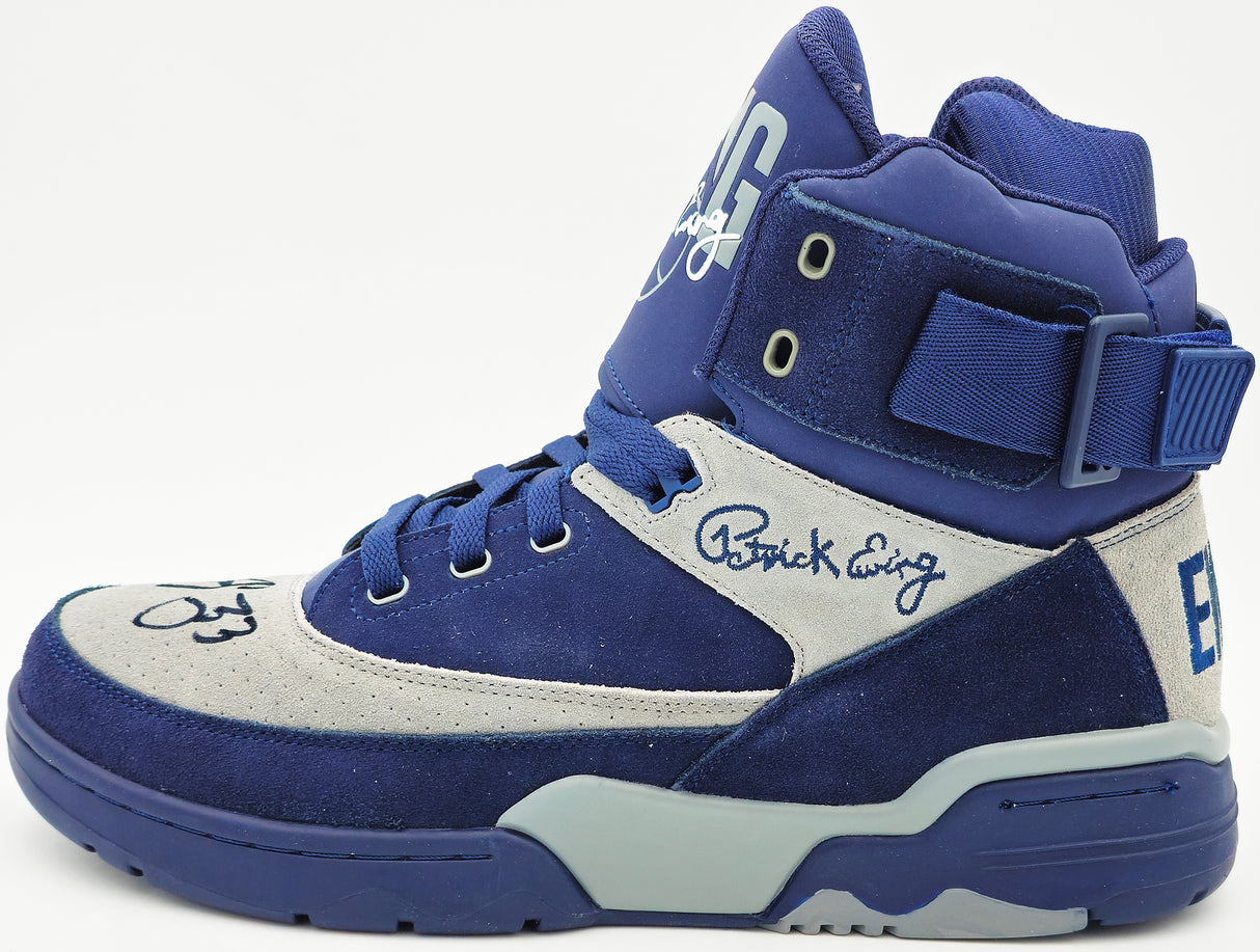 Patrick Ewing Autographed Navy & Grey Ewing Athletics 33 HI OG Left Shoe Georgetown Hoyas Size 13 W/ Box Beckett BAS Witness Stock #236555