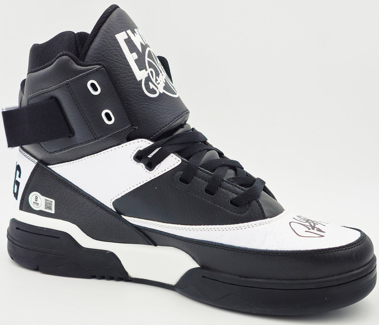 Patrick Ewing Autographed Black & White Ewing Athletics 33 HI OG Left Shoe New York Knicks Size 13 W/ Box Beckett BAS Witness Stock #236553