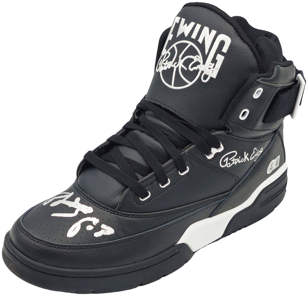 Patrick Ewing Autographed Black Ewing Athletics 33 HI Left Shoe New York Knicks Size 13 W/ Box Beckett BAS Witness Stock #236551