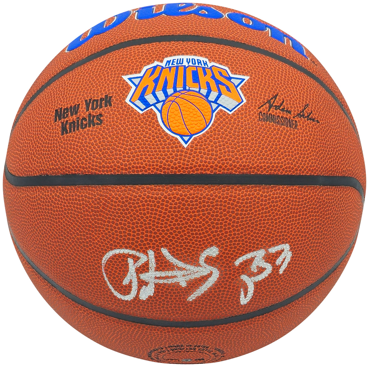 Patrick Ewing Autographed Composite Leather New York Knicks Logo Basketball Beckett BAS Witness Stock #236549