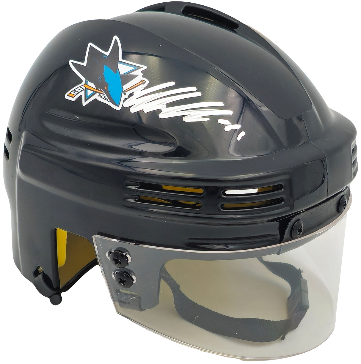 Macklin Celebrini Autographed San Jose Sharks Mini Helmet Fanatics Holo Stock #236536