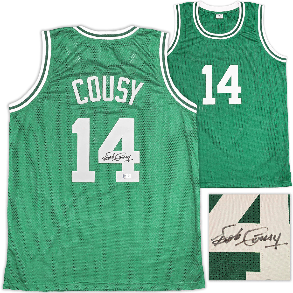 Boston Celtics Bob Cousy Autographed Green Jersey Beckett BAS Witness Stock #236642