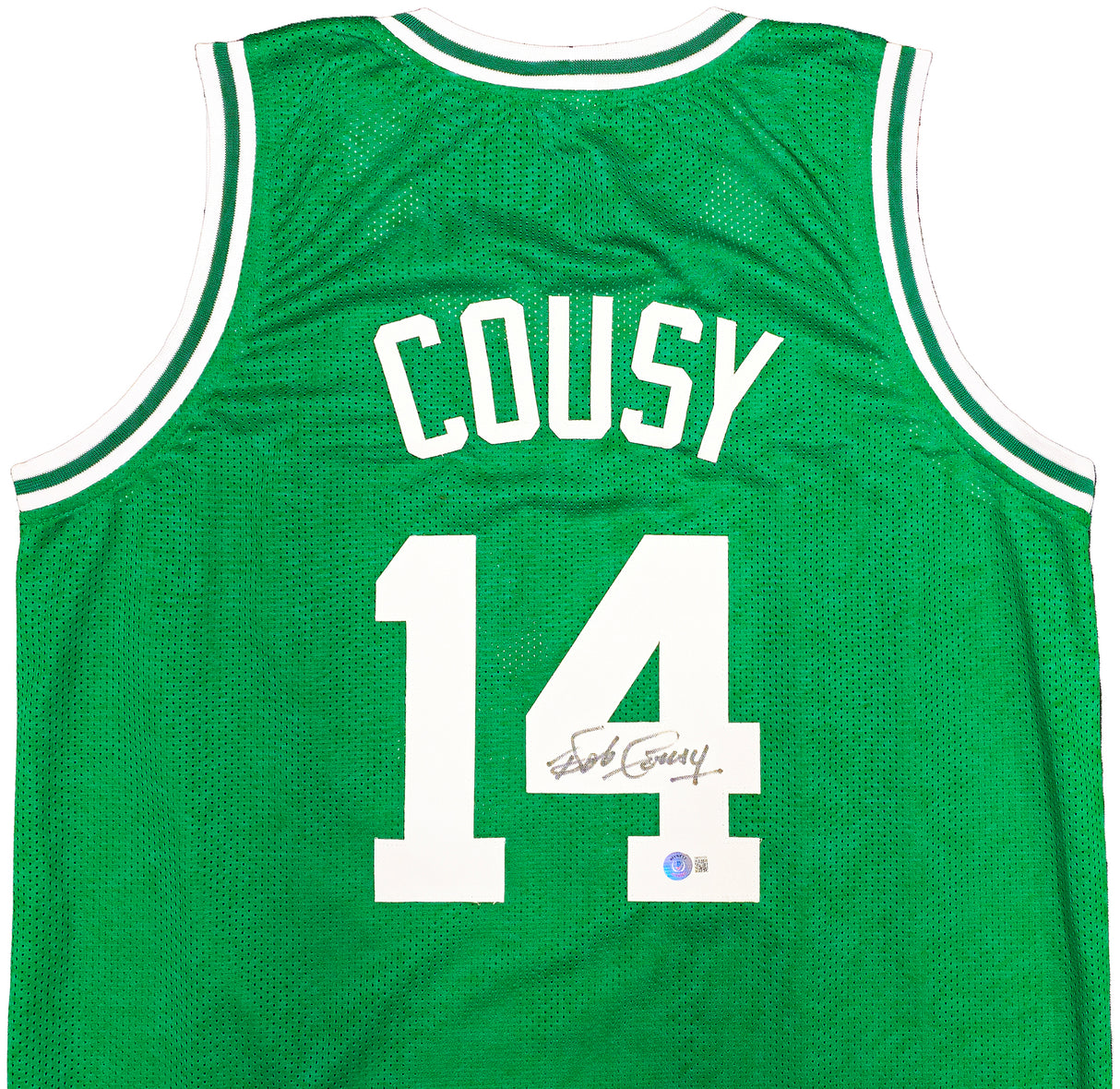 Boston Celtics Bob Cousy Autographed Green Jersey Beckett BAS Witness Stock #236642