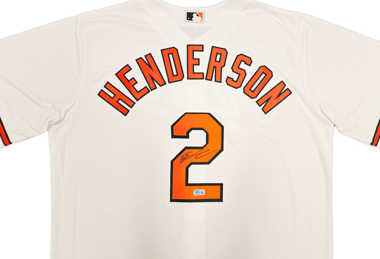 Baltimore Orioles Gunnar Henderson Autographed White Nike Jersey Size XL Beckett BAS Witness Stock #236622