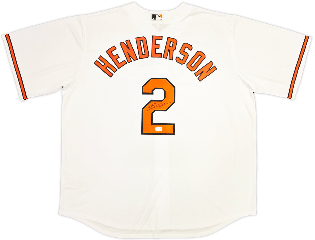 Baltimore Orioles Gunnar Henderson Autographed White Nike Jersey Size XXL Beckett BAS Witness Stock #236623