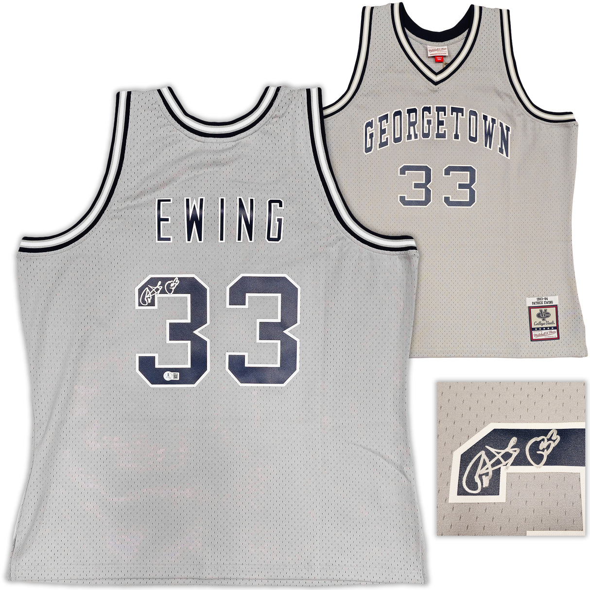 Georgetown Hoyas Patrick Ewing Autographed Grey Authentic Mitchell & Ness 1983-84 College Vault Jersey Size XXL Beckett BAS Witness Stock #236550