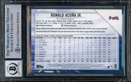 Ronald Acuna Autographed 2019 Topps National Baseball Card Day Card #3 Atlanta Braves Auto Grade Gem Mint 10 Beckett BAS #16167592