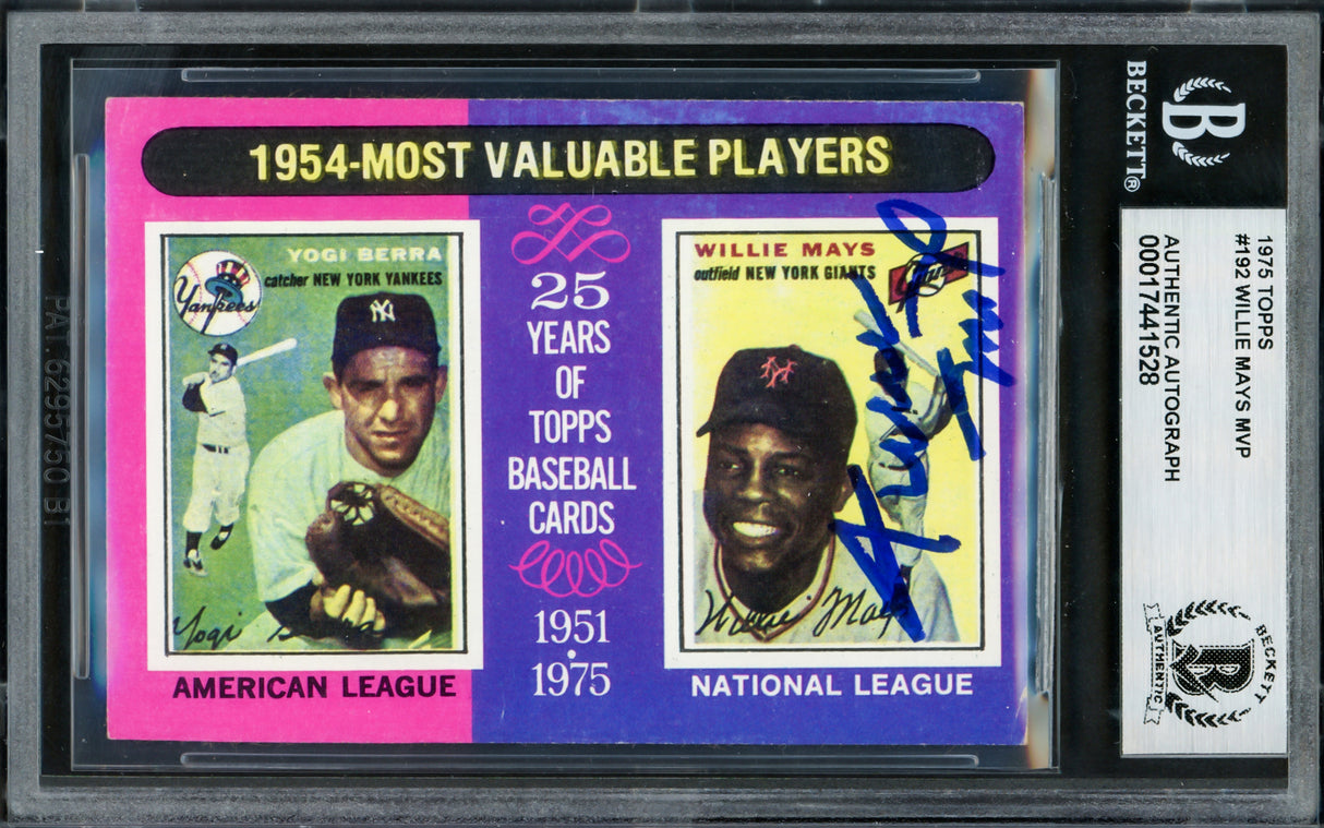 Willie Mays Autographed 1975 Topps Card #192 San Francisco Giants Beckett BAS #17441528