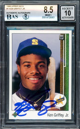 Ken Griffey Jr. Autographed 1989 Upper Deck Rookie Card #1 Seattle Mariners BGS 8.5 Auto Grade Gem Mint 10 Beckett BAS #14728061