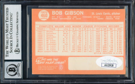 Bob Gibson Autographed 1964 Topps Card #460 St. Louis Cardinals Auto Grade Near Mint/Mint 8 Vintage Signature Beckett BAS #17200225