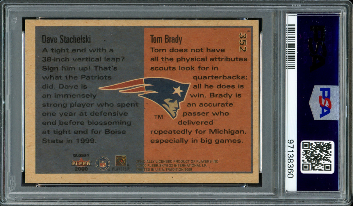 Tom Brady Autographed 2000 Fleer Glossy Rookie Card #352 New England Patriots Auto Grade Gem Mint 10 PSA/DNA #97138360