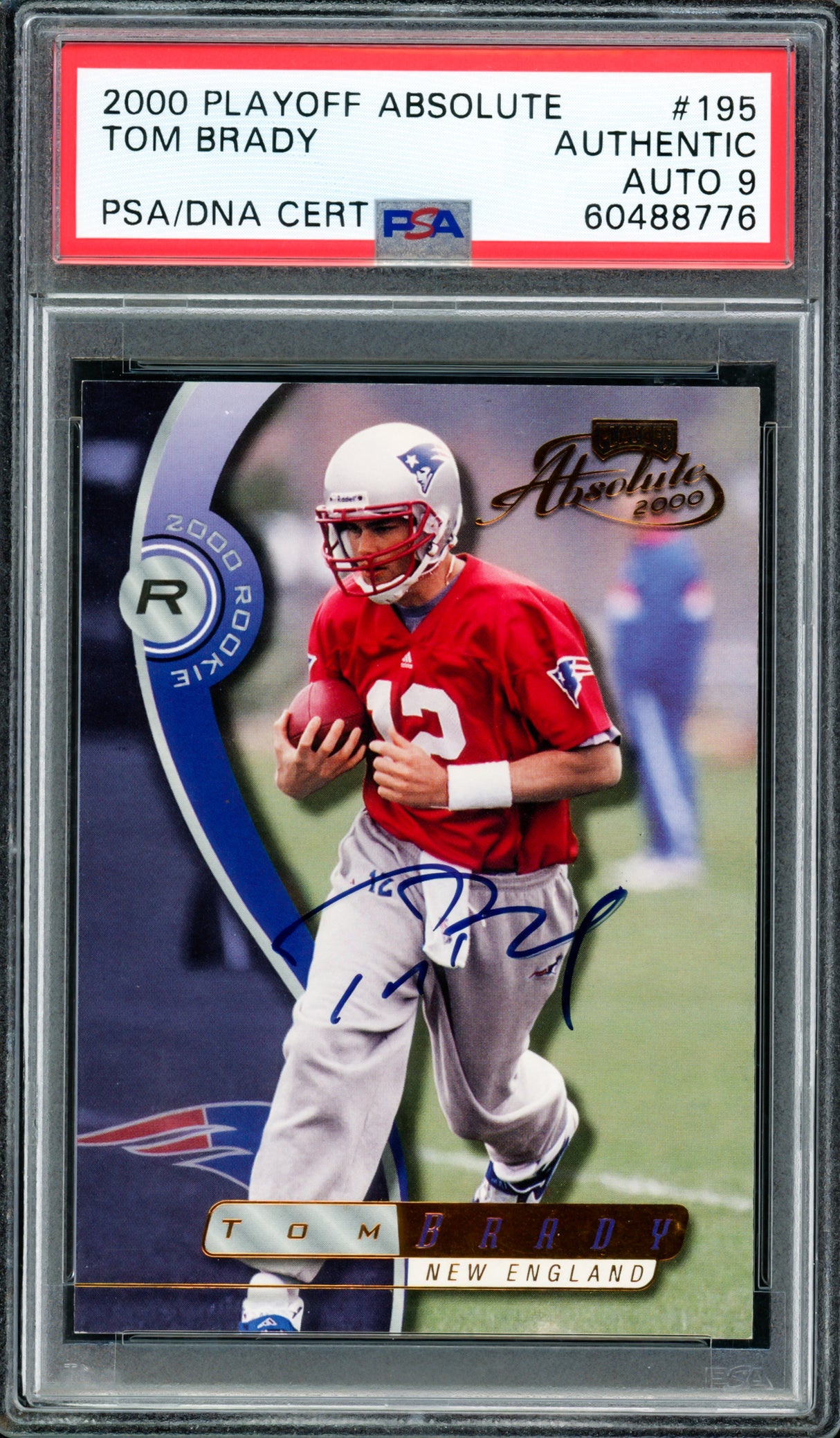 Tom Brady Autographed 2000 Playoff Absolute Rookie Card #195 New England Patriots Auto Grade Mint 9 #114/3000 PSA/DNA #60488776