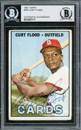 Curt Flood Autographed 1967 Topps Card #245 St. Louis Cardinals Beckett BAS #12057117