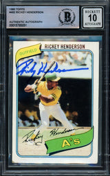 Rickey Henderson Autographed 1980 Topps Rookie Card #482 Oakland A's Auto Grade Gem Mint 10 Beckett BAS #15785051