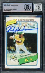 Rickey Henderson Autographed 1980 Topps Rookie Card #482 Oakland A's Auto Grade Gem Mint 10 Beckett BAS #15785032