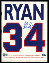 Nolan Ryan Autographed Retirement Uniform Number 9/15/96 Program Texas Rangers Beckett BAS QR #BP55401