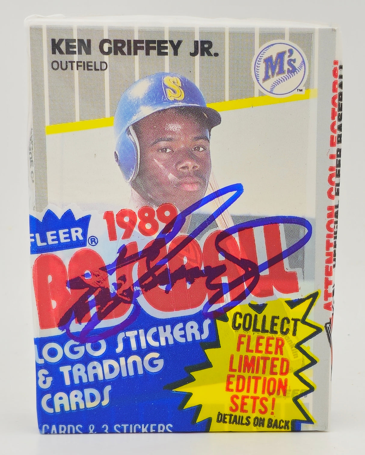 Ken Griffey Jr. Autographed 1989 Fleer Baseball Cello Rookie Card Pack Seattle Mariners Beckett BAS Witness #1W449365