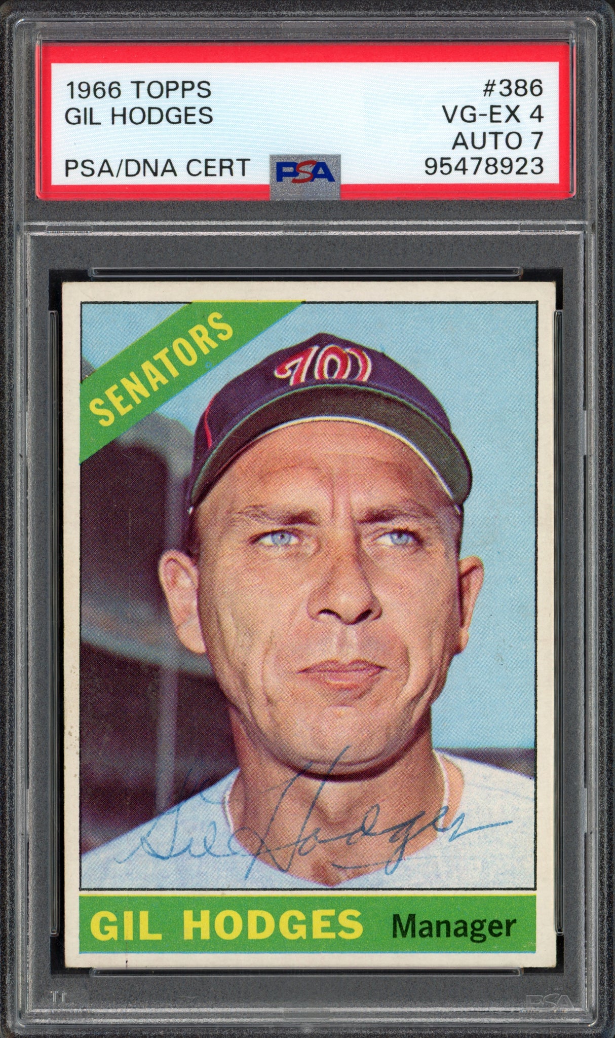 Gil Hodges Autographed 1966 Topps Card #386 Washington Senators PSA 4 Auto Grade 7 PSA/DNA #98478923