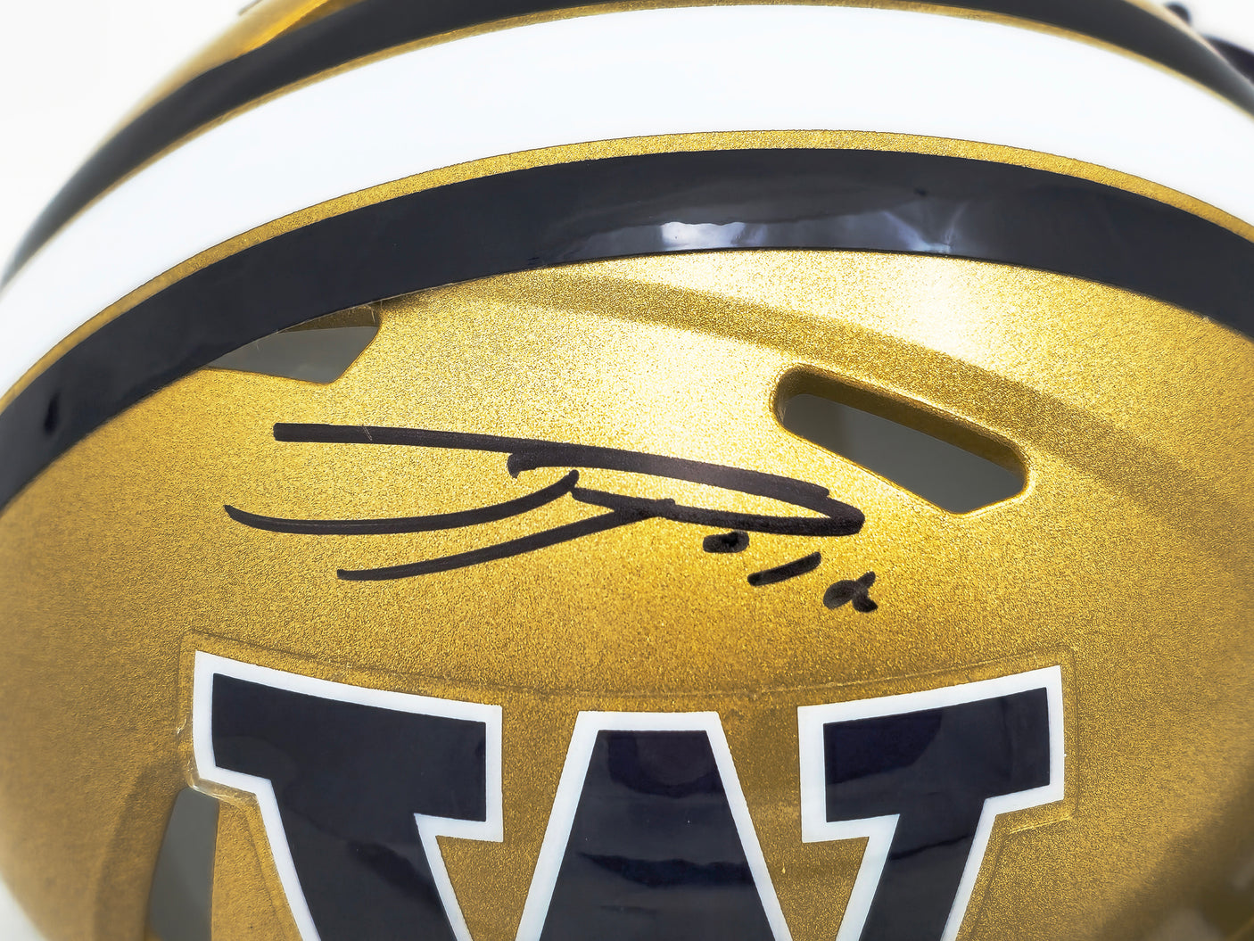 Ja'Lynn Polk Autographed Washington Huskies Gold Speed Mini Helmet MCS Holo Stock #222057