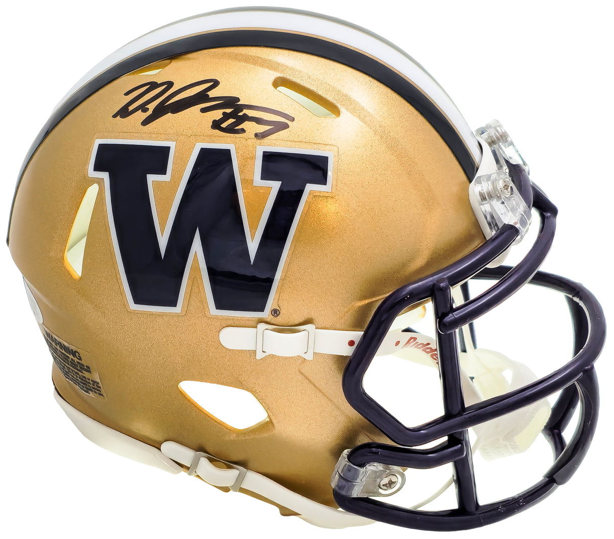 Dillon Johnson Autographed Washington Huskies Gold Speed Mini Helmet MCS Holo Stock #222073