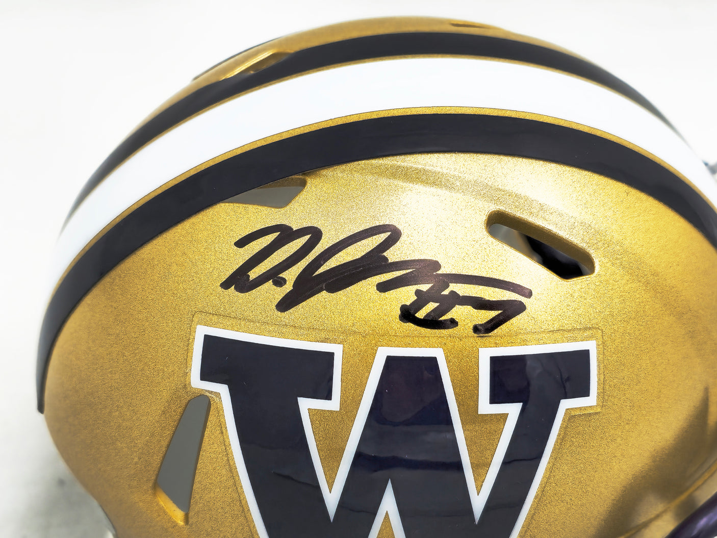 Dillon Johnson Autographed Washington Huskies Gold Speed Mini Helmet MCS Holo Stock #222073