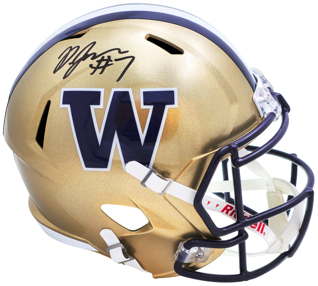 Dillon Johnson Autographed Washington Huskies Gold Full Size Replica Speed Helmet MCS Holo Stock #222072