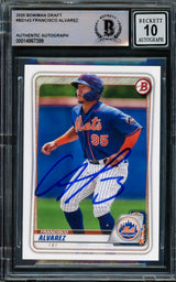 Francisco Alvarez Autographed 2020 Bowman Draft Rookie Card #BD-143 New York Mets Auto 10 Beckett BAS Stock #210517