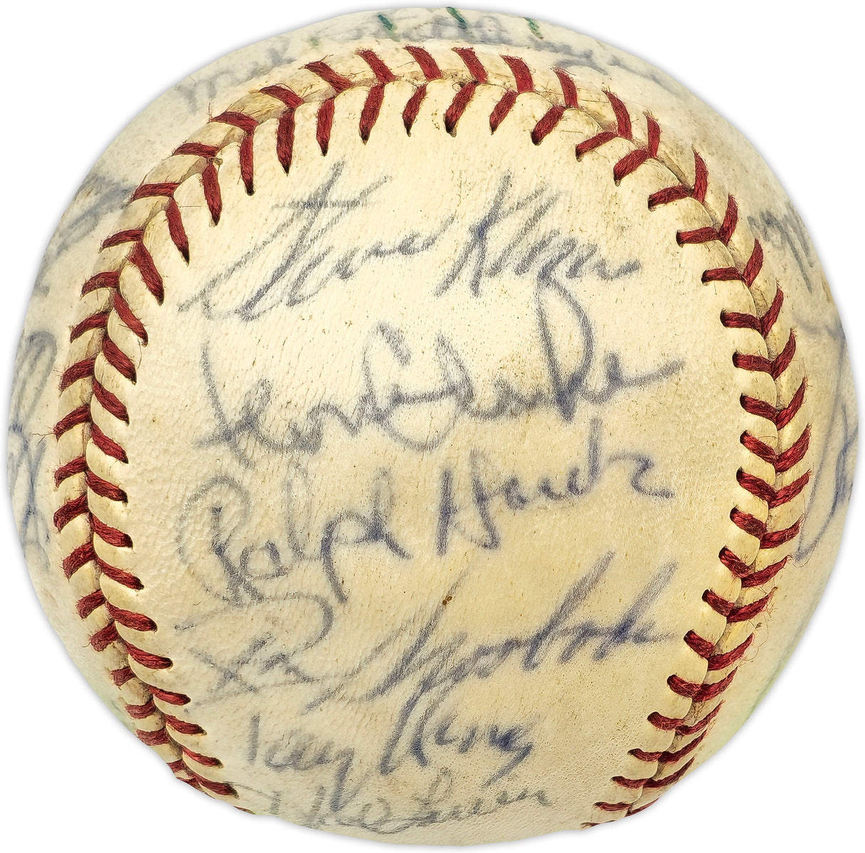 1972 New York Yankees Team Signed Autographed Official League Baseball With 20 Signatures Including Thurman Munson Beckett BAS #AD43529