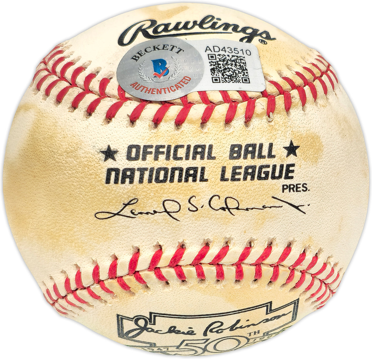 Hank Aaron Autographed Official Jackie Robinson 50th Anniversary NL Baseball Atlanta Braves #873/1947 Beckett BAS #AD43510