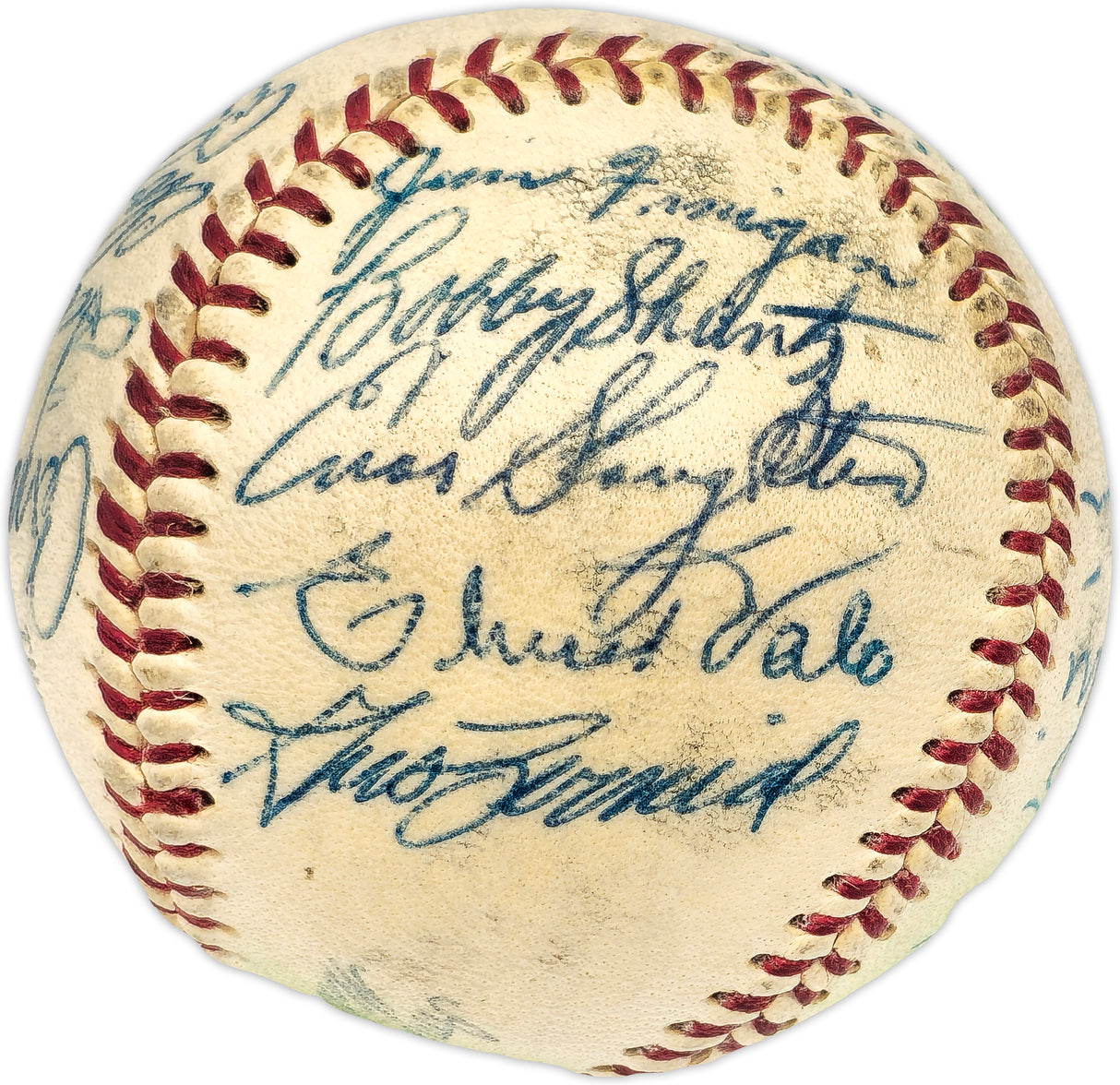 1955 Kansas City A's Team Autographed Official Harridge AL Baseball With 21 Signatures Including Enos Slaughter Beckett BAS #AE08361